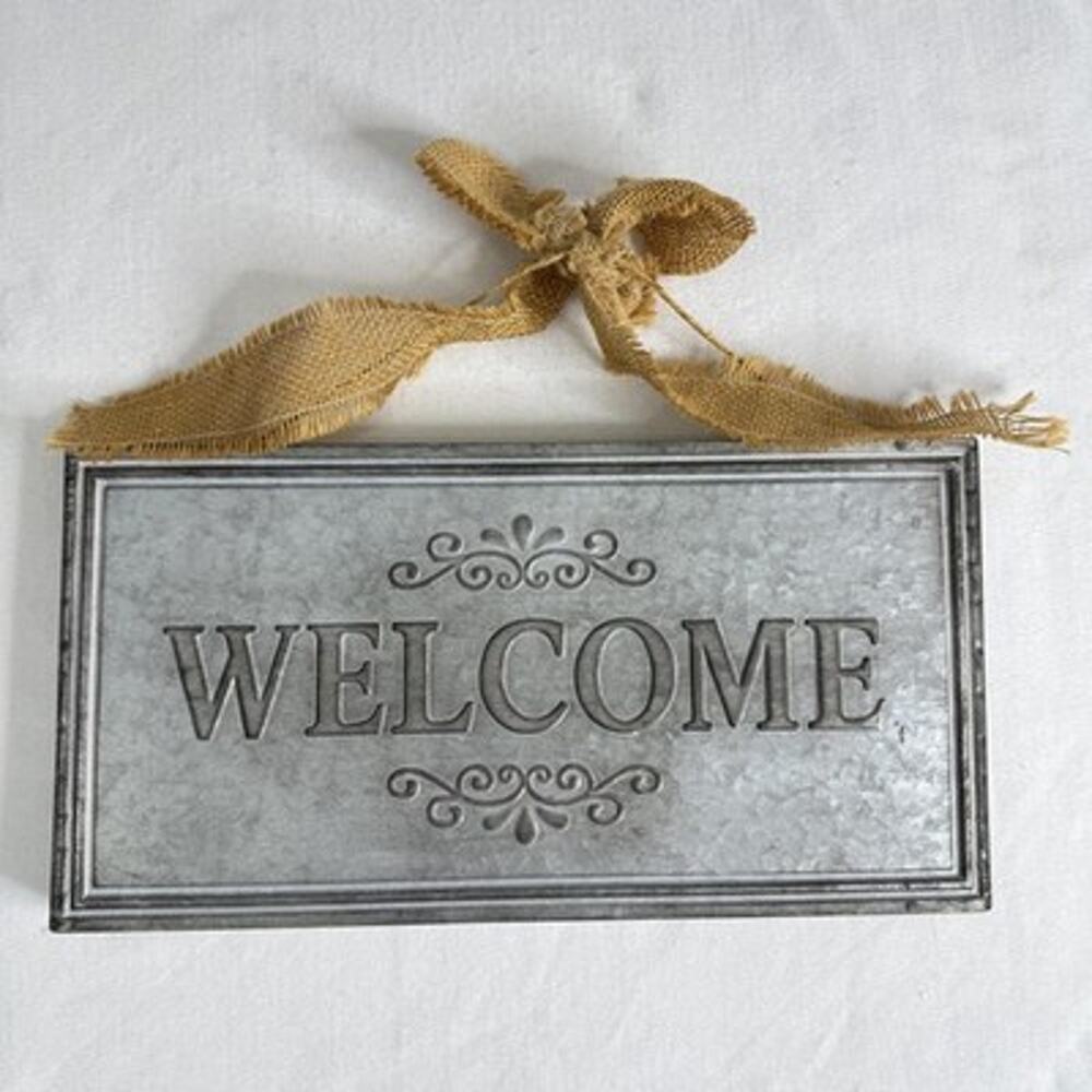 Welcome Sign Silver Metal Plaque Farm Garden Porch Farmhouse Decor Ashland